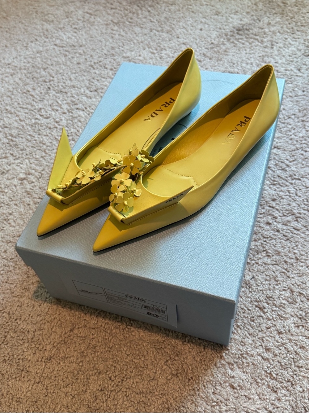 Prada yellow floral-appliqué flats